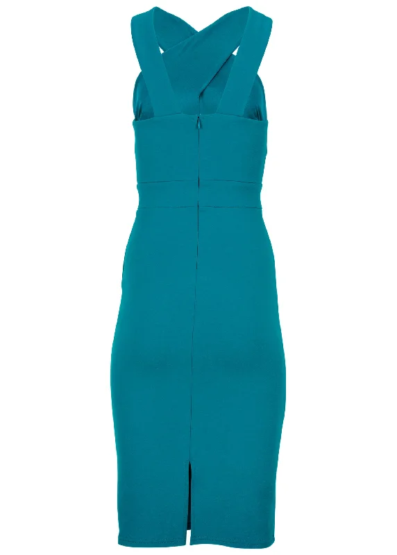 LUXE SCUBA CROSS NECK DRESS - Teal