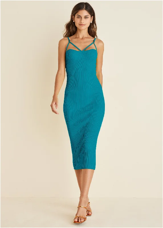 Knit strappy midi dress - Teal