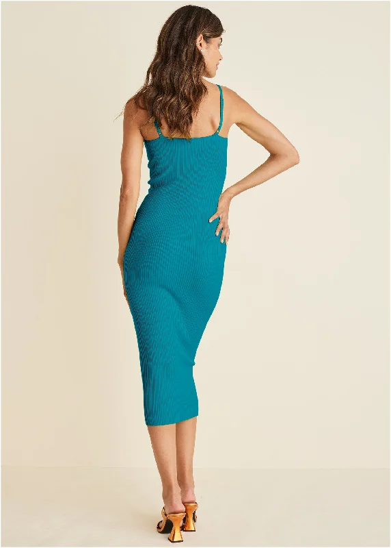 Knit strappy midi dress - Teal