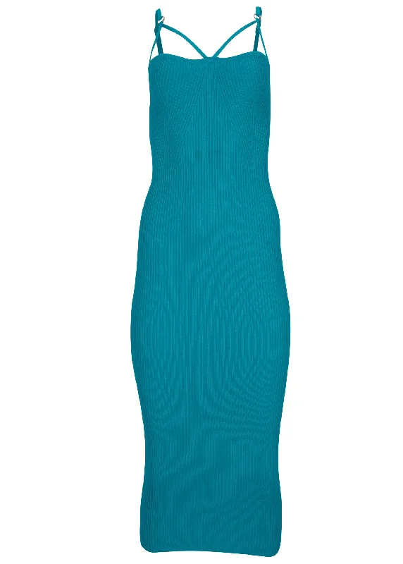 Knit strappy midi dress - Teal