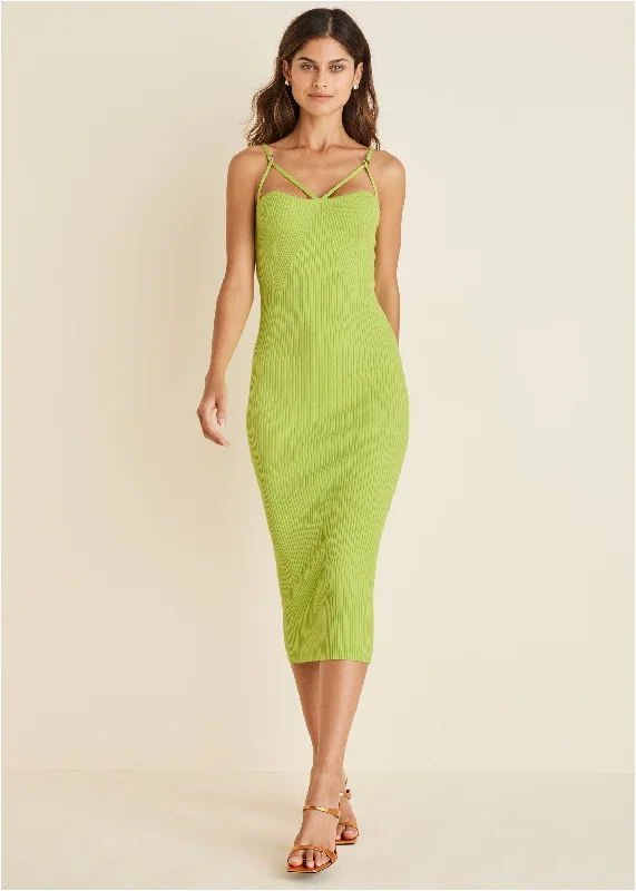 Knit strappy midi dress - Lime