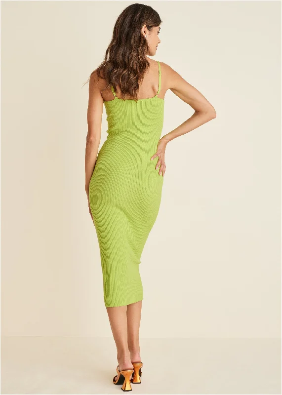 Knit strappy midi dress - Lime