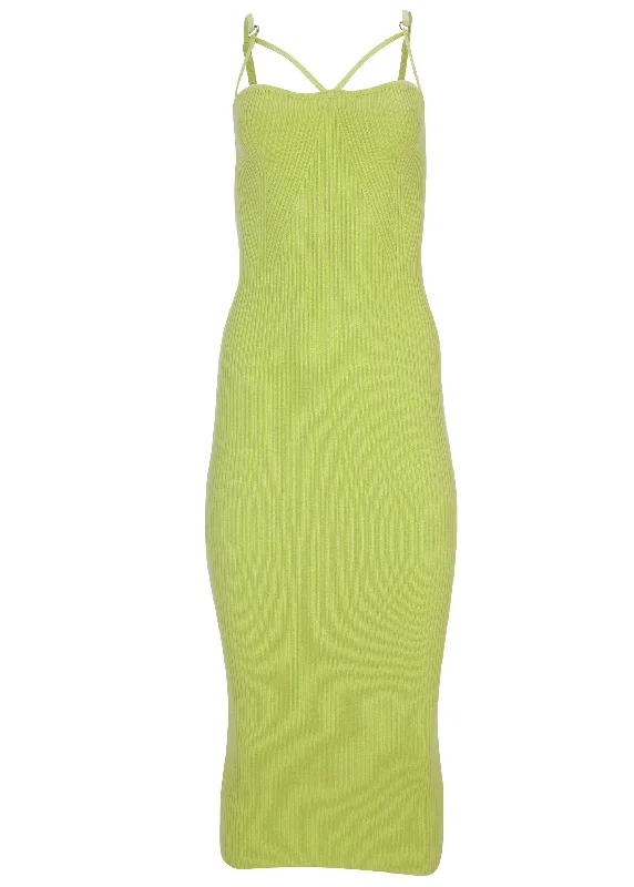 Knit strappy midi dress - Lime