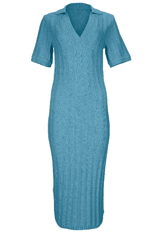 Pointelle sweater dress - Blue