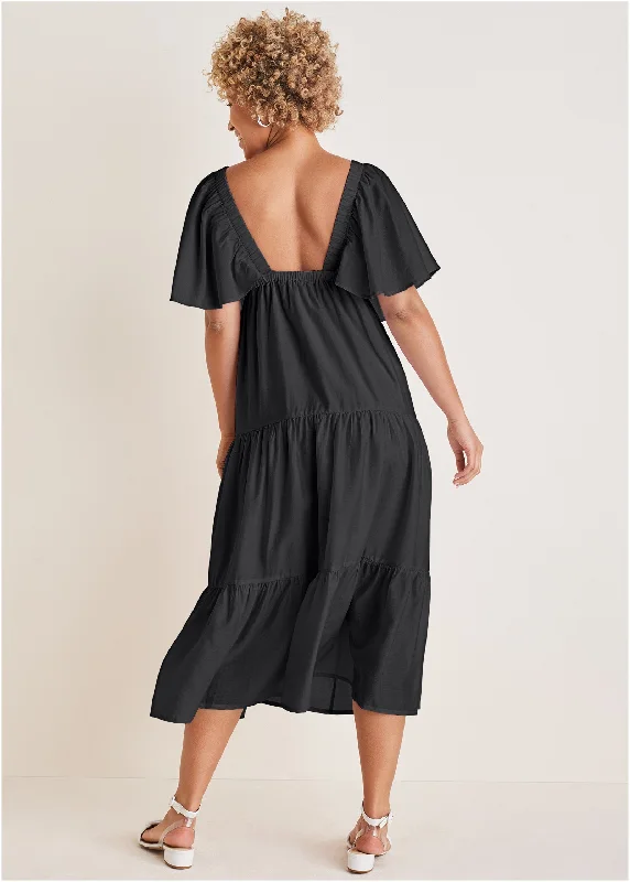 Crinkle midi dress - Black