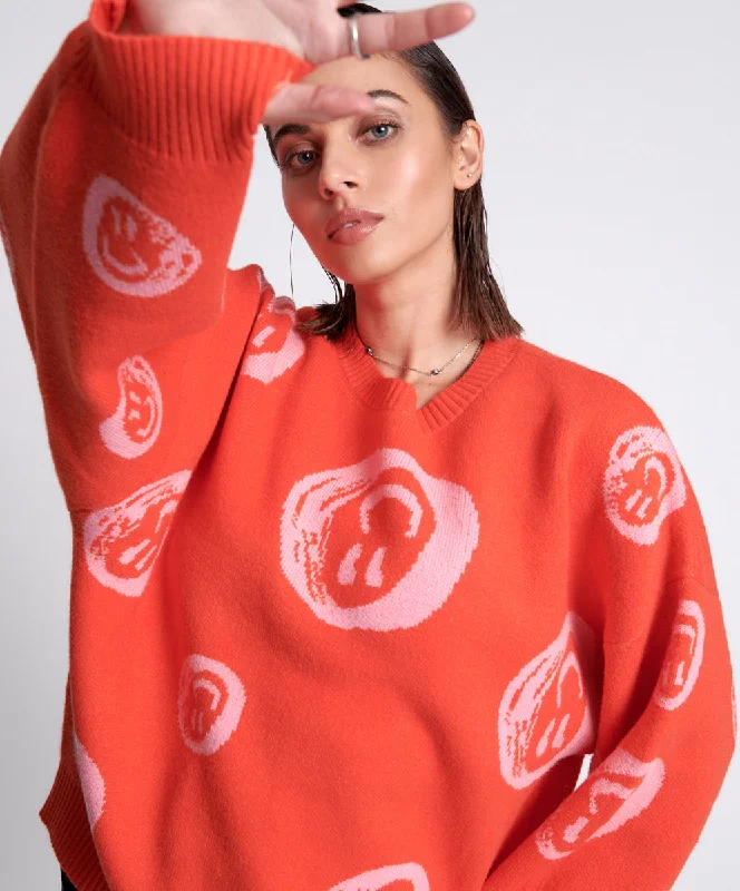 ALL OVER SMILEY KNIT SWEATER