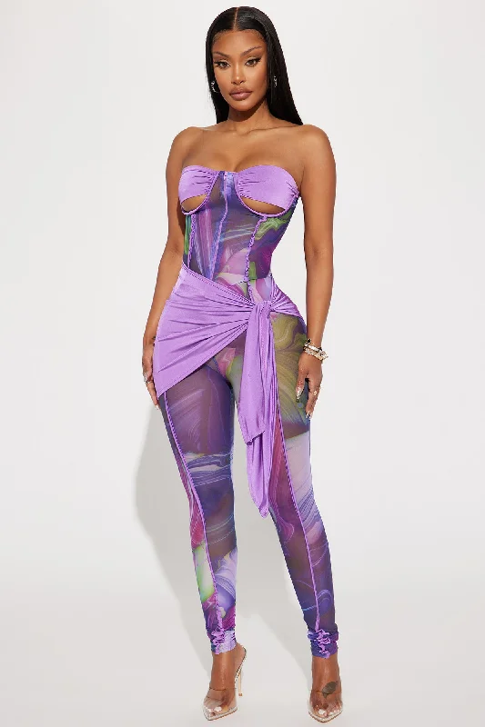 Amara Mesh Jumpsuit - Purple/combo