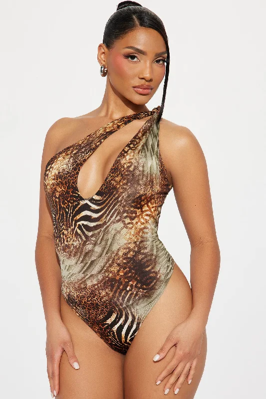 Animal Instincts Cut Out Bodysuit - Olive/combo