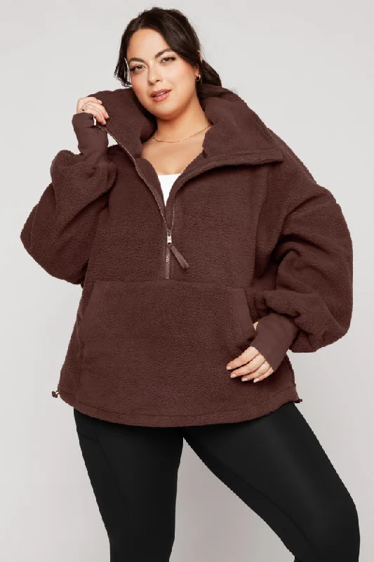 Big Hug Fleece Half Zip Sweater - Chocolate