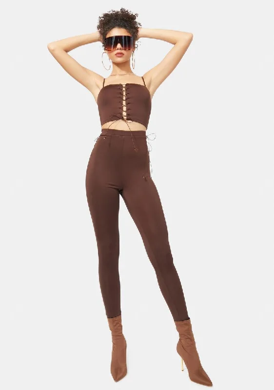 Cognac Gotta Be Real Lace Up Legging Set