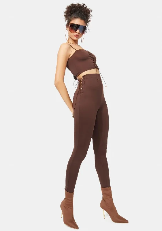 Cognac Gotta Be Real Lace Up Legging Set