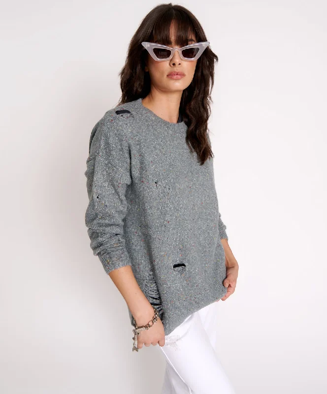 DISTRESSED FISHERMAN KNIT SWEATER GREY