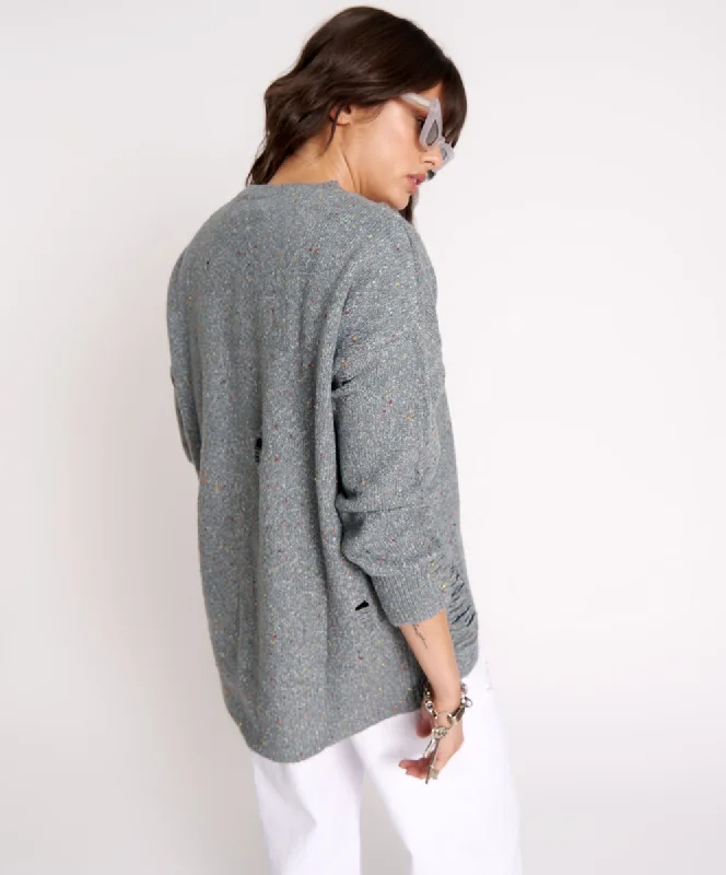 DISTRESSED FISHERMAN KNIT SWEATER GREY