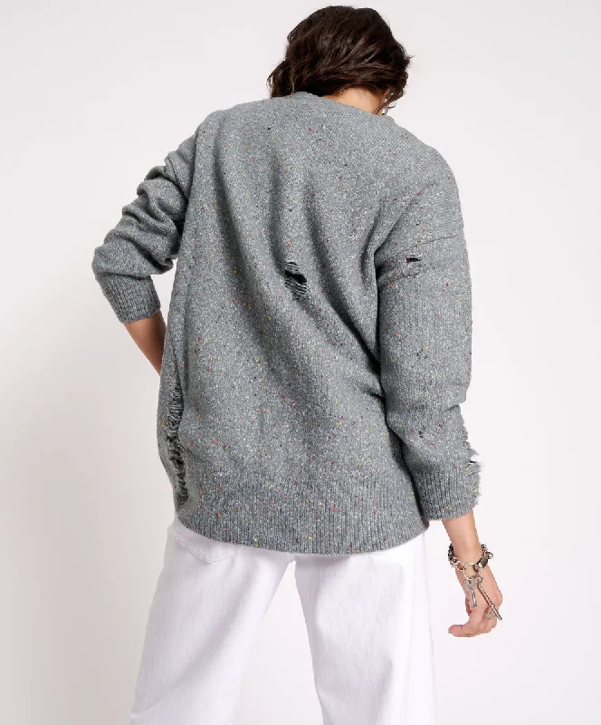 DISTRESSED FISHERMAN KNIT SWEATER GREY