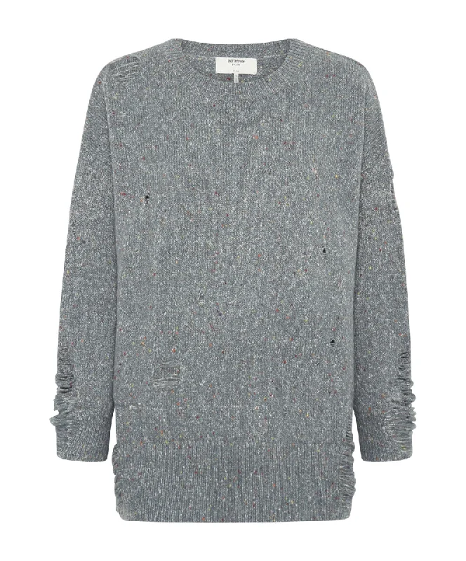 DISTRESSED FISHERMAN KNIT SWEATER GREY