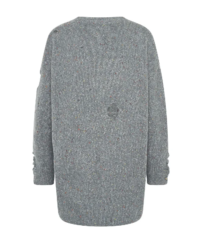 DISTRESSED FISHERMAN KNIT SWEATER GREY