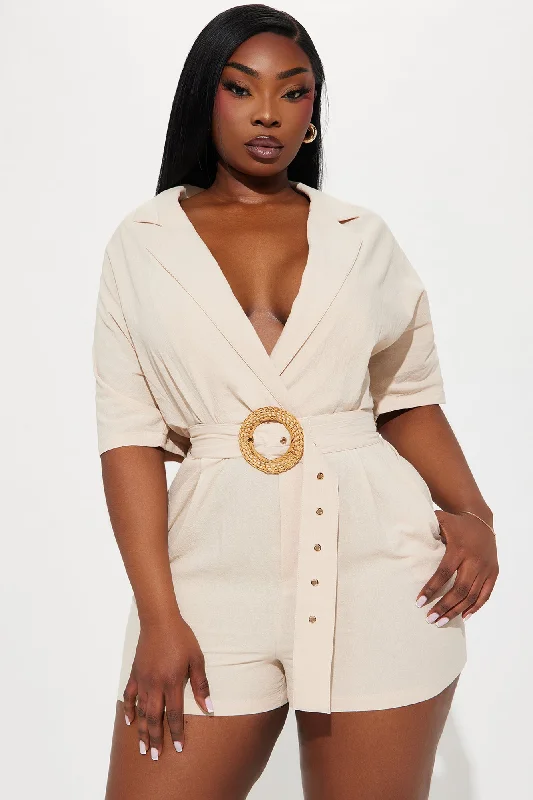 Everything Is Better Linen Romper - Taupe