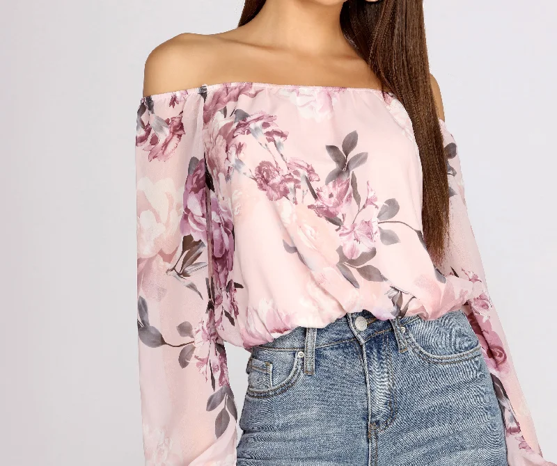 Flower Child Chiffon Cropped Blouse