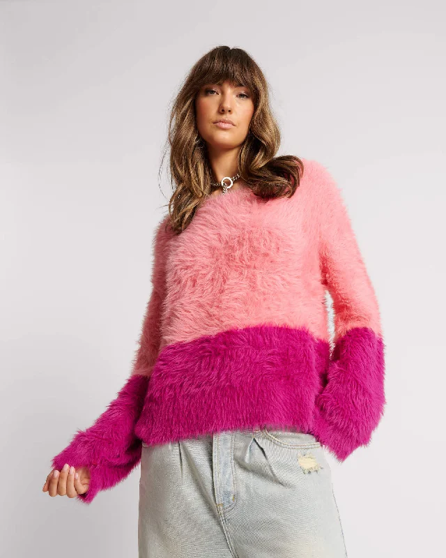 FLUFFY COLOUR BLOCK SWEATER