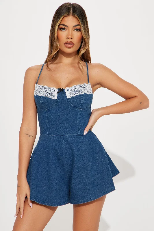 Got Her Own Denim Romper - Dark Wash