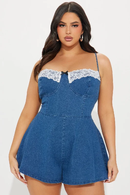 Got Her Own Denim Romper - Dark Wash