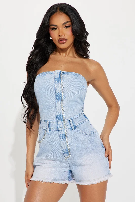 I Was Never There Denim Romper - Light Wash