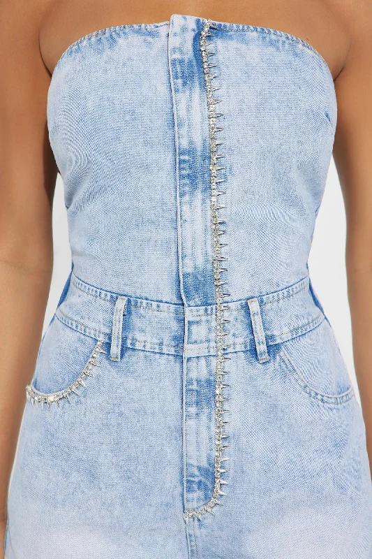 I Was Never There Denim Romper - Light Wash