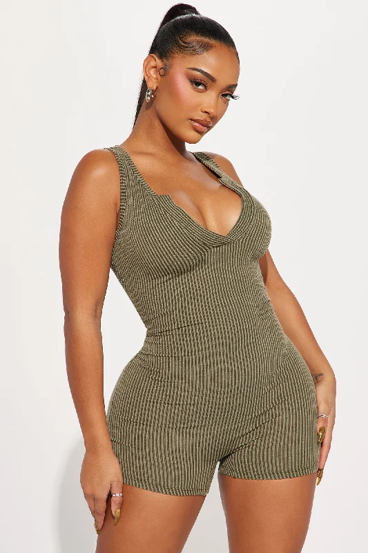 Leanne Ribbed Romper - Olive