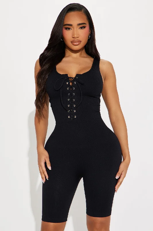 Lounge Over Heels Ribbed Romper - Black