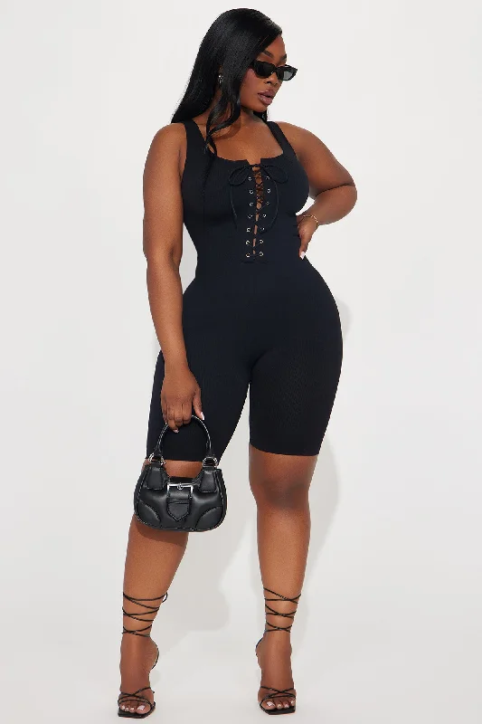 Lounge Over Heels Ribbed Romper - Black