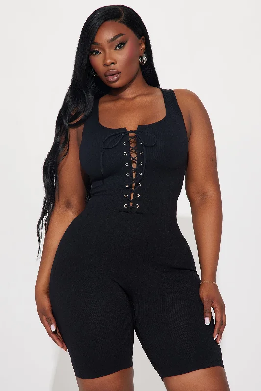 Lounge Over Heels Ribbed Romper - Black