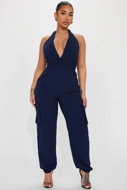 Melania Cargo Jumpsuit - Navy