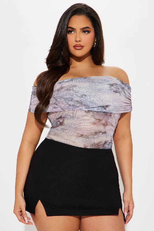 Miley Mesh Off Shoulder Bodysuit - Purple/combo