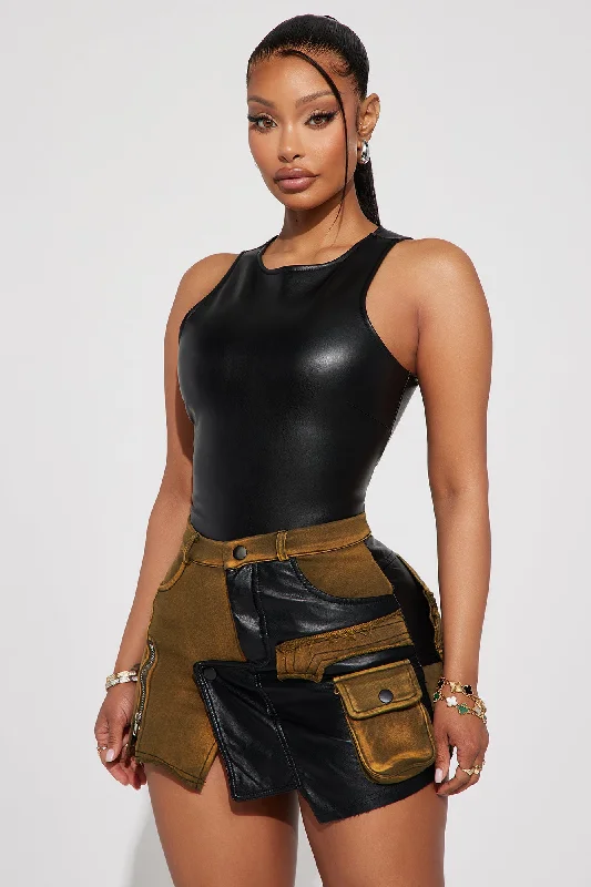 Never Look Back Faux Leather Bodysuit - Black