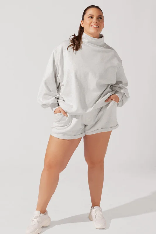 Ooey Gooey Mockneck Sweatshirt with Pockets - Light Heather Grey