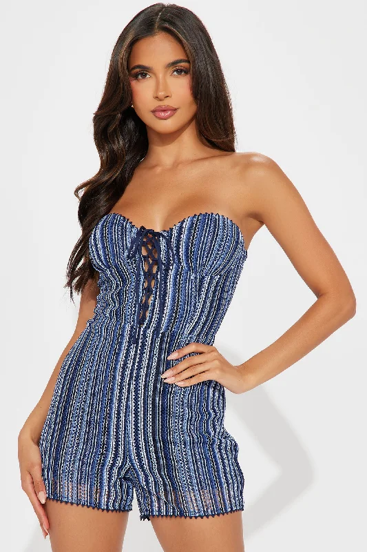 Paradise Feeling Crochet Romper - Blue/combo