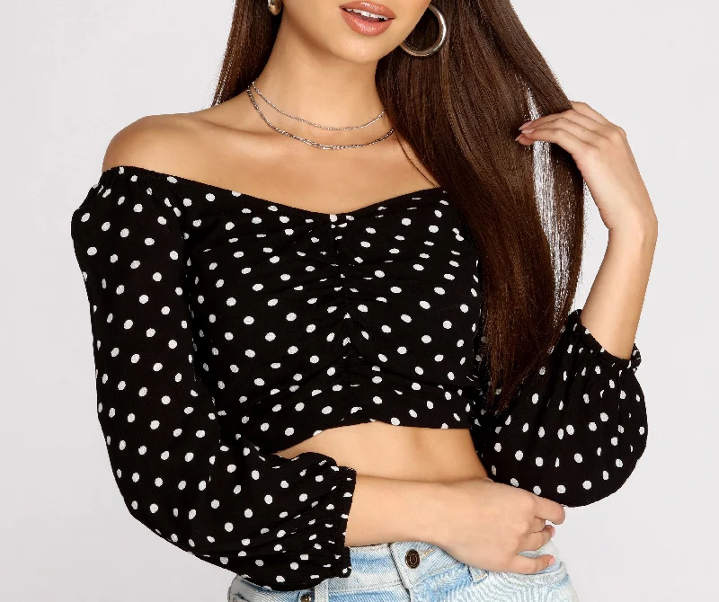 Polka Dot Doll Ruched Crop Top