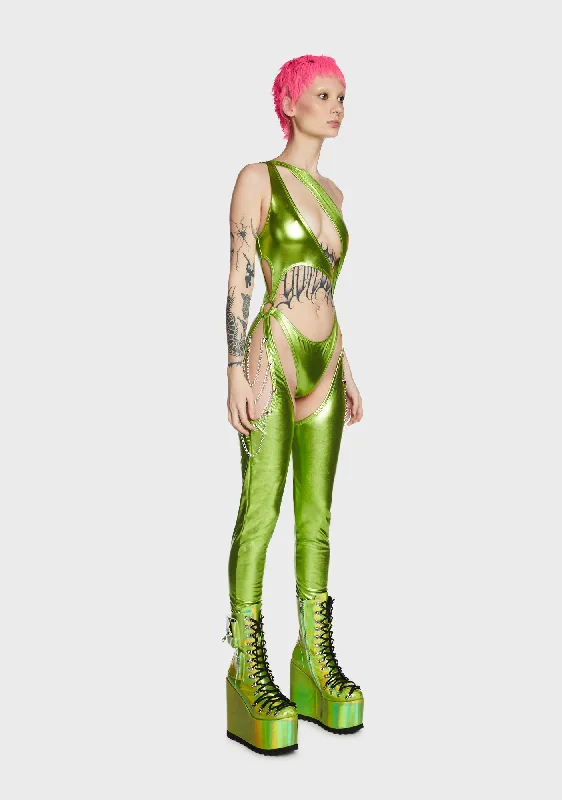 Prism Moonwalk Cut-Out Catsuit - Lime