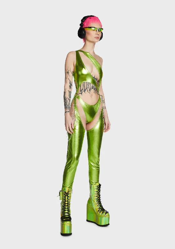 Prism Moonwalk Cut-Out Catsuit - Lime