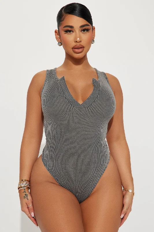 Running Errands Ribbed Bodysuit - Charcoal