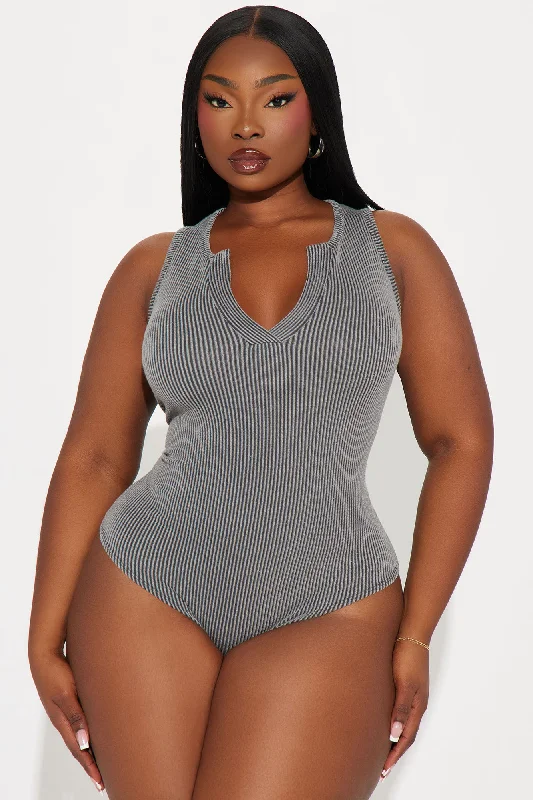 Running Errands Ribbed Bodysuit - Charcoal