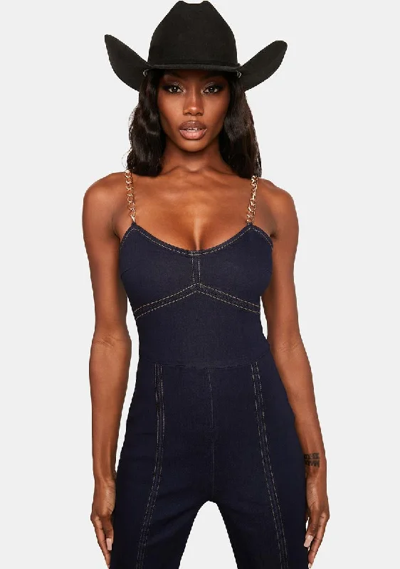 Slick Western Style Denim Jumpsuit