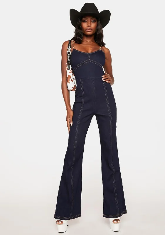 Slick Western Style Denim Jumpsuit