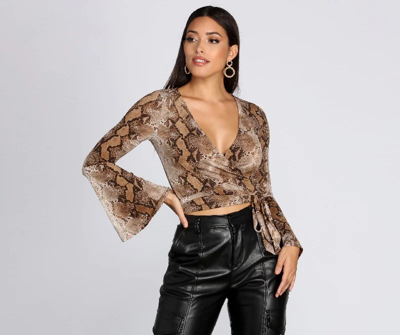 Snake Print Bell Sleeve Top