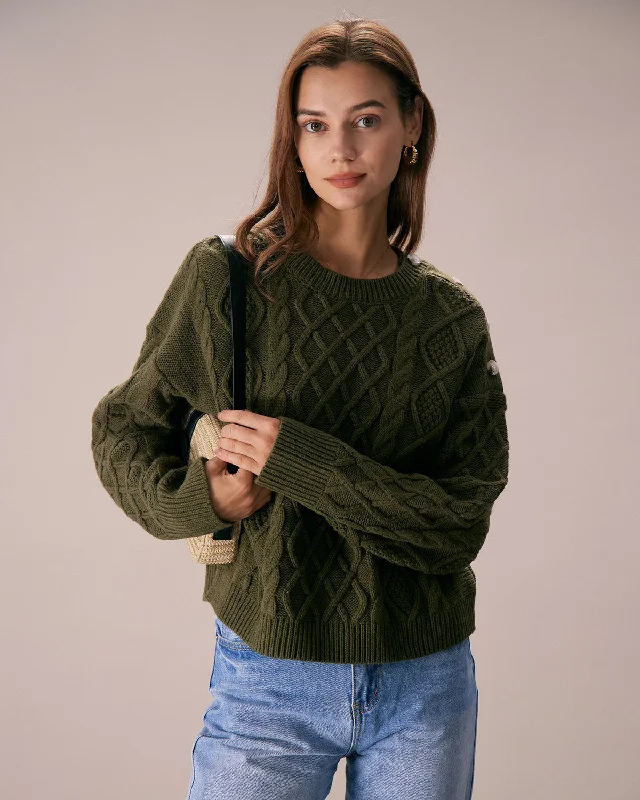 The Green Round Neck Button Shoulder Sweater