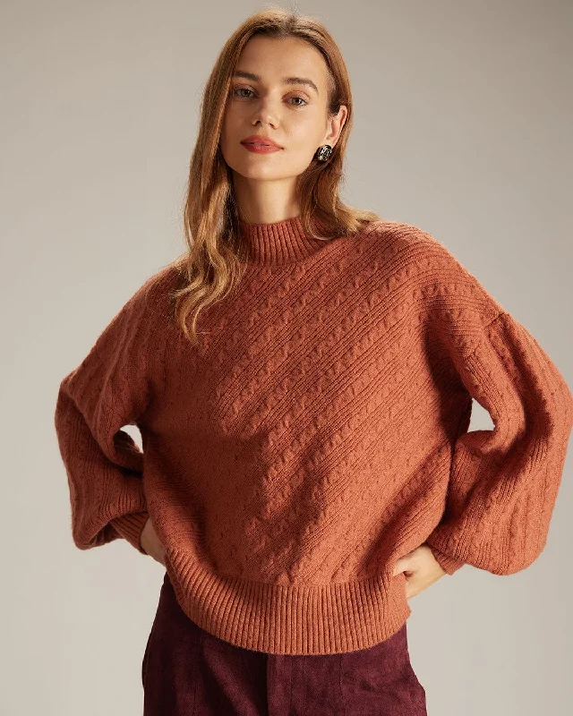 The Orange Mock Neck Drop Shoulder Sweater