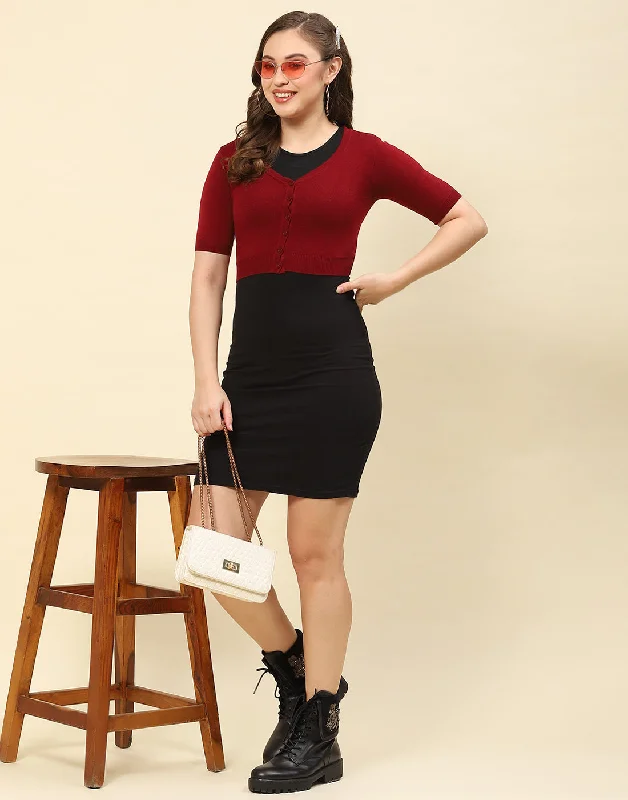 Women Maroon Solid V Neck Half Sleeve Blouse