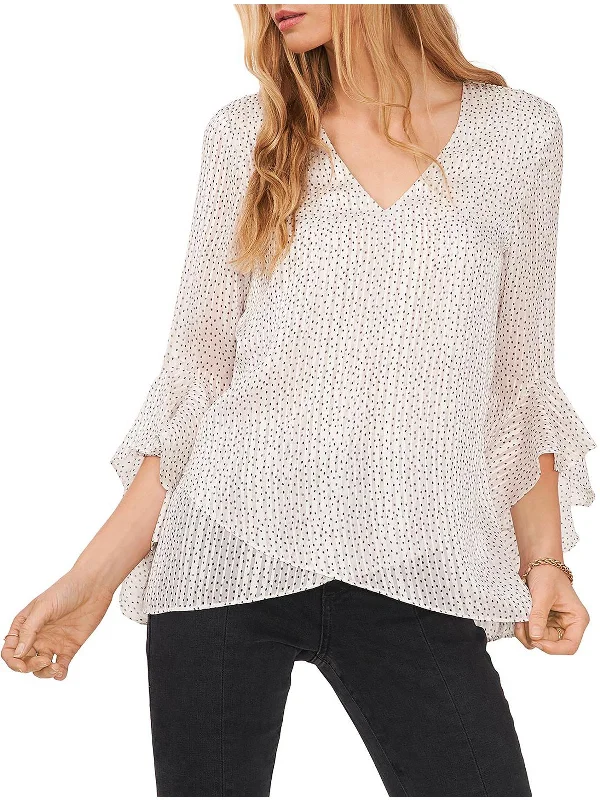 Womens Dotted V-Neck Blouse