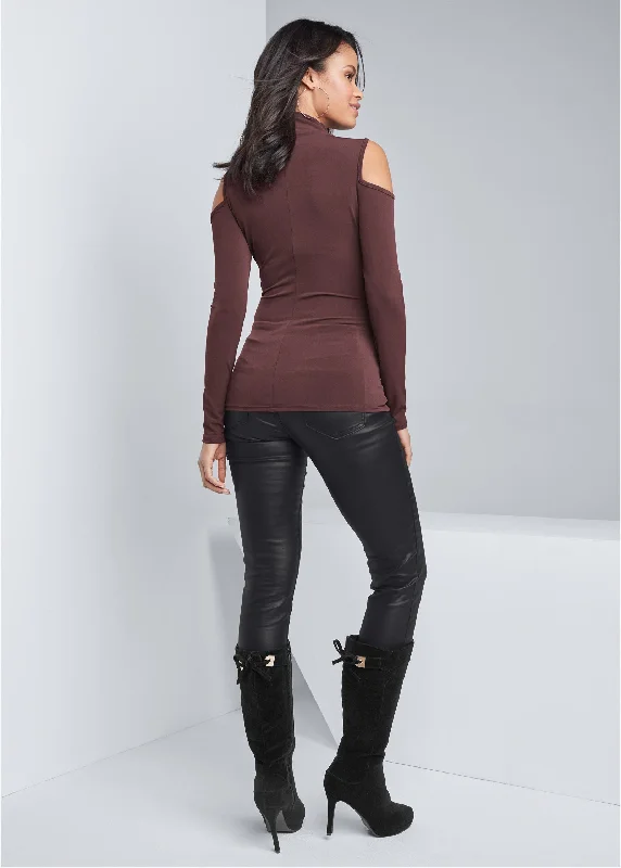 Mock-neck top - Dark Brown