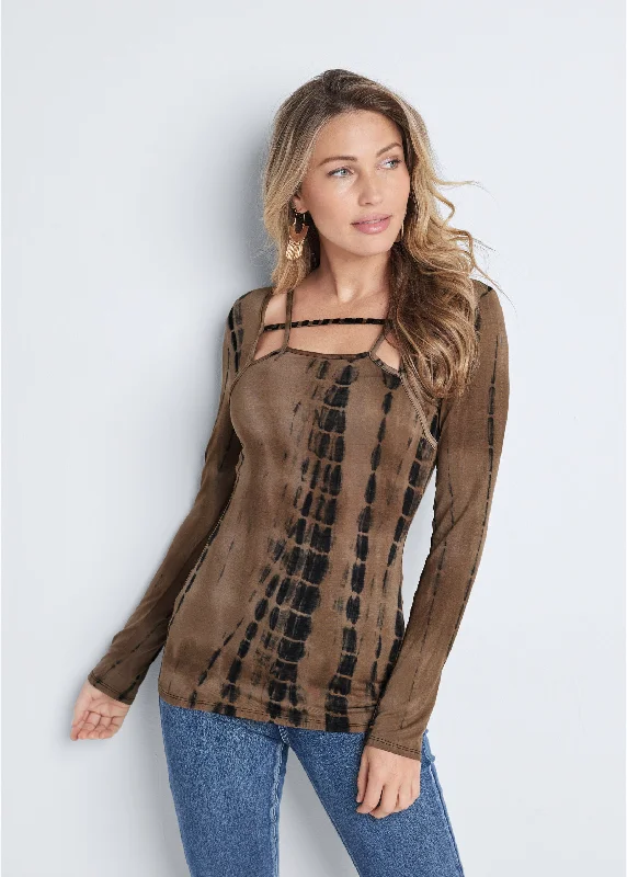 Tie-dye studded top - Brown Multi